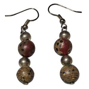 Handcrafted Boho Brown Red Gold Beaded Dangle Earrings Fashion Jewelry Women